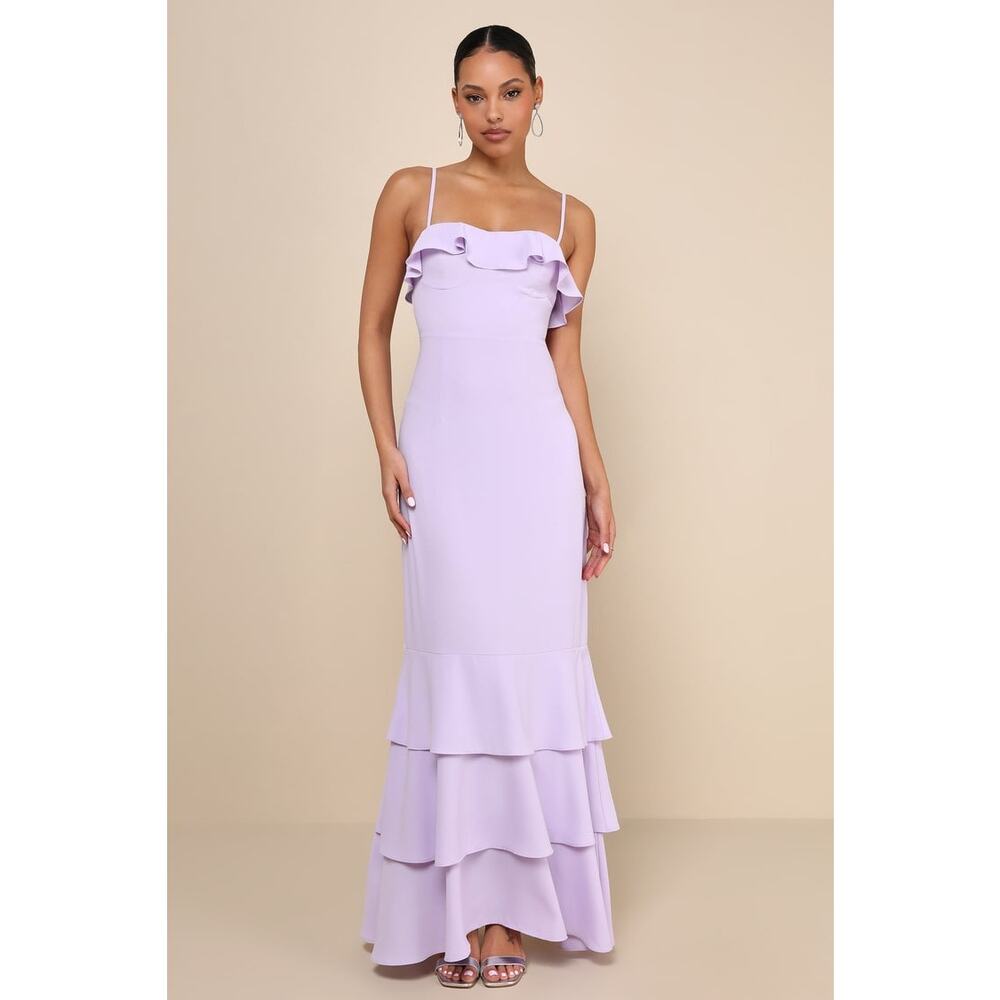 NWT Lulus Lively Evenings Lavender Sleeveless Tiered Maxi Dress Gala Banquet S